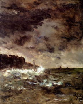  Noche Pintura - Un paisaje marino de una noche de tormenta Alfred Stevens